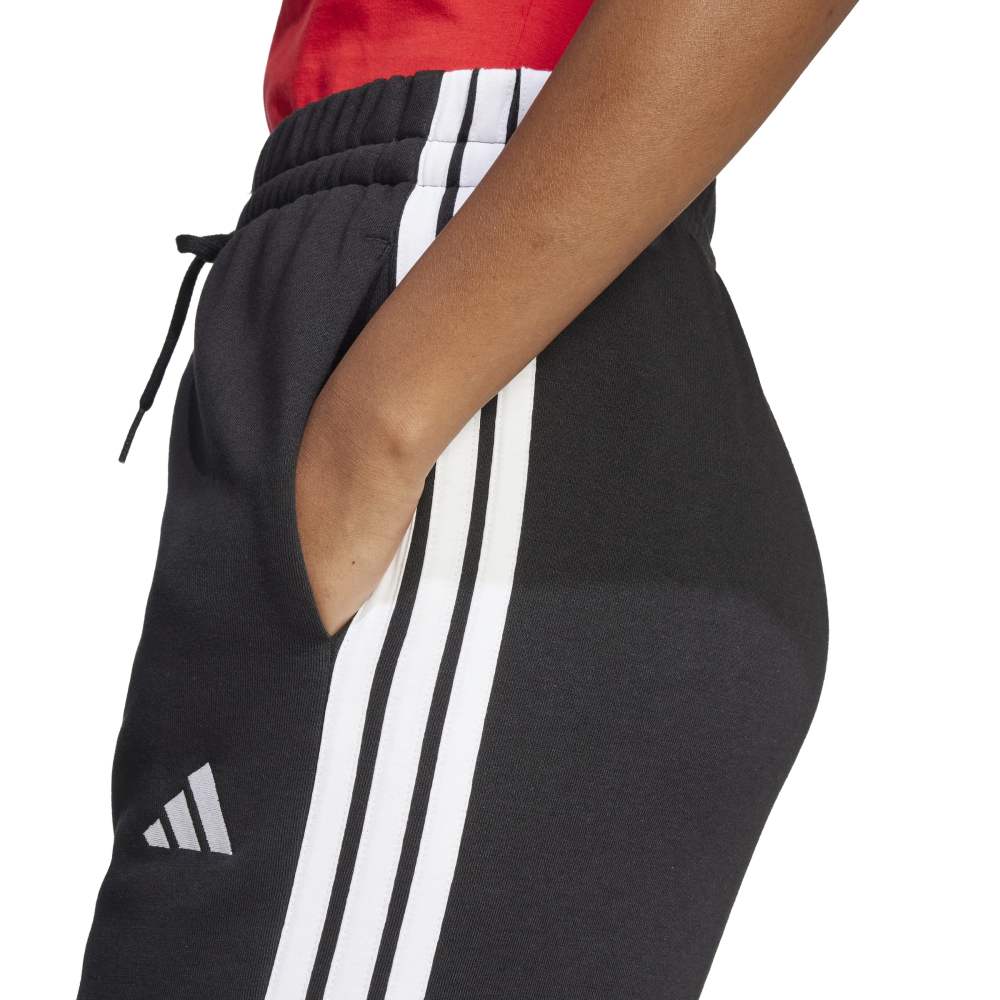 adidas Womens Essentials 3-Stripes Open Hem Fleece Pants - Black