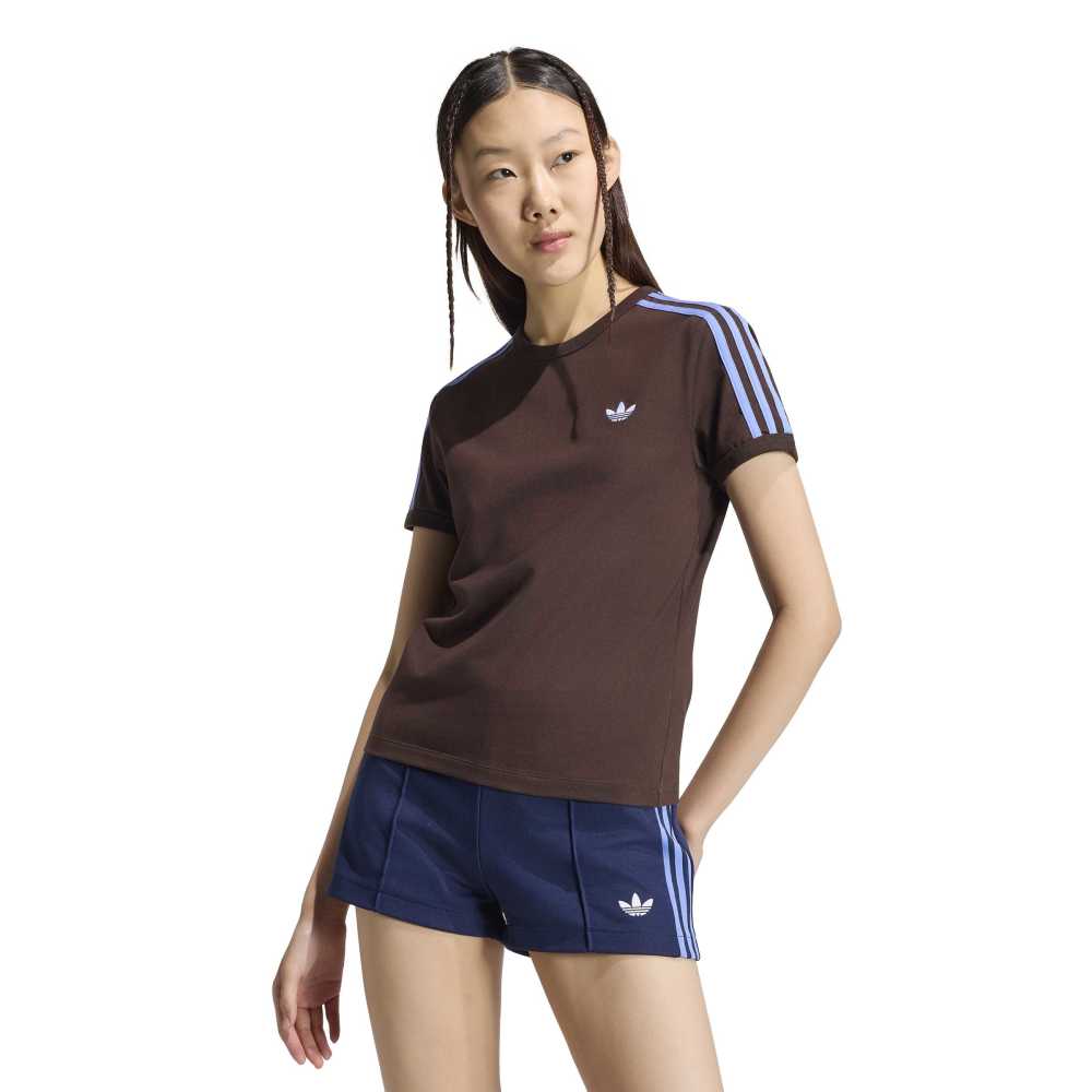 Adidas Womens 3-Stripes Slim Tee - Aurora Coffee / Blue Fusion