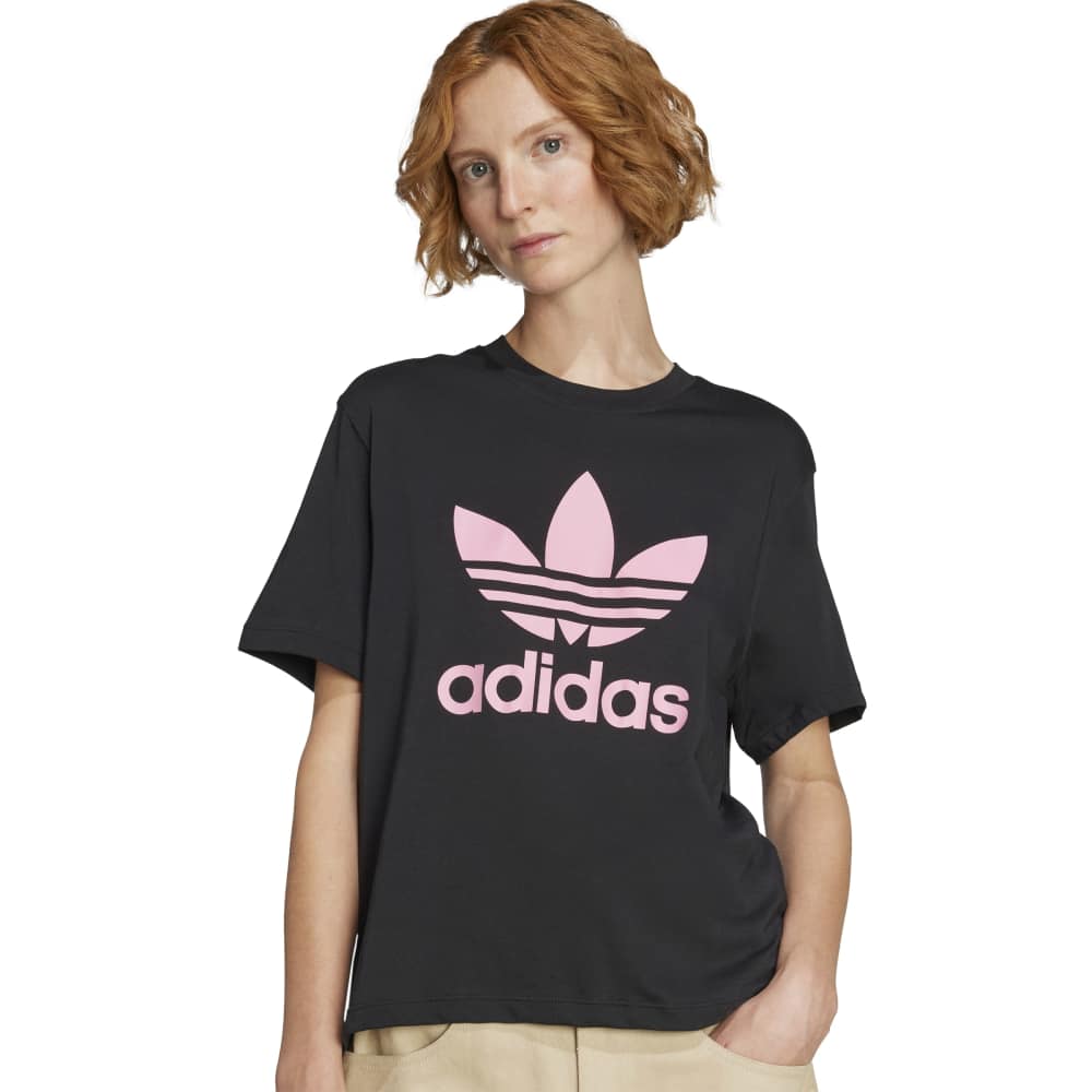 adidas Womens Adicolor Trefoil Boxy Tee - Black / Pink