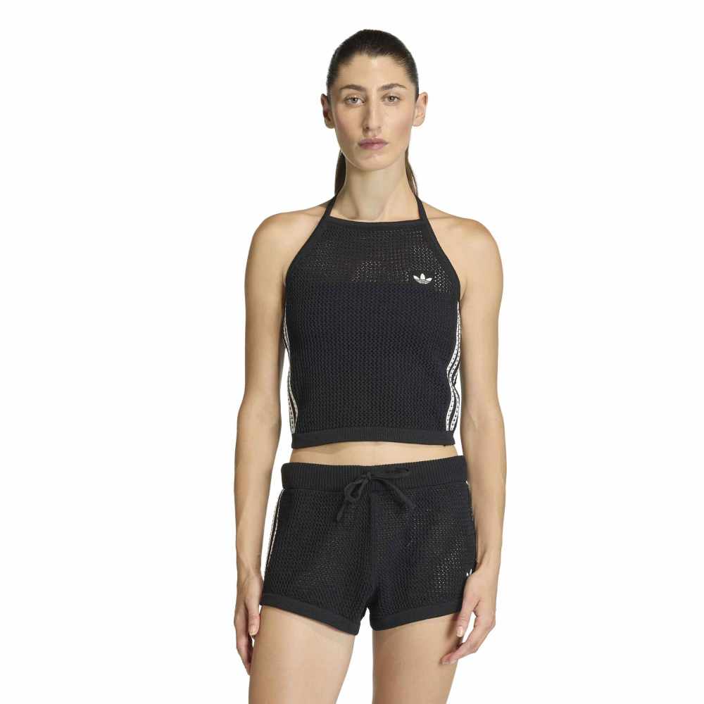 adidas Womens Knitted Crochet Halter Tee - Black
