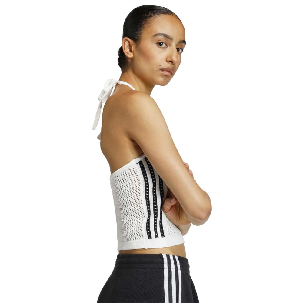 adidas Womens Knitted Crochet Halter Tee - Off White