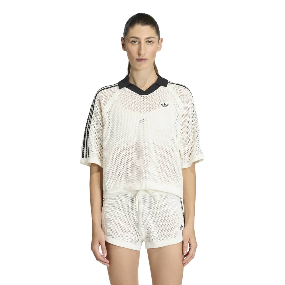 adidas Womens Knitted Crochet Polo - Off White