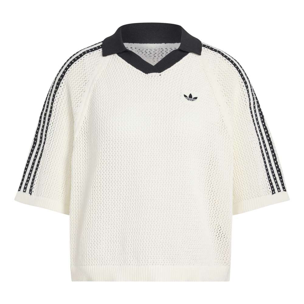 adidas Womens Knitted Crochet Polo - Off White