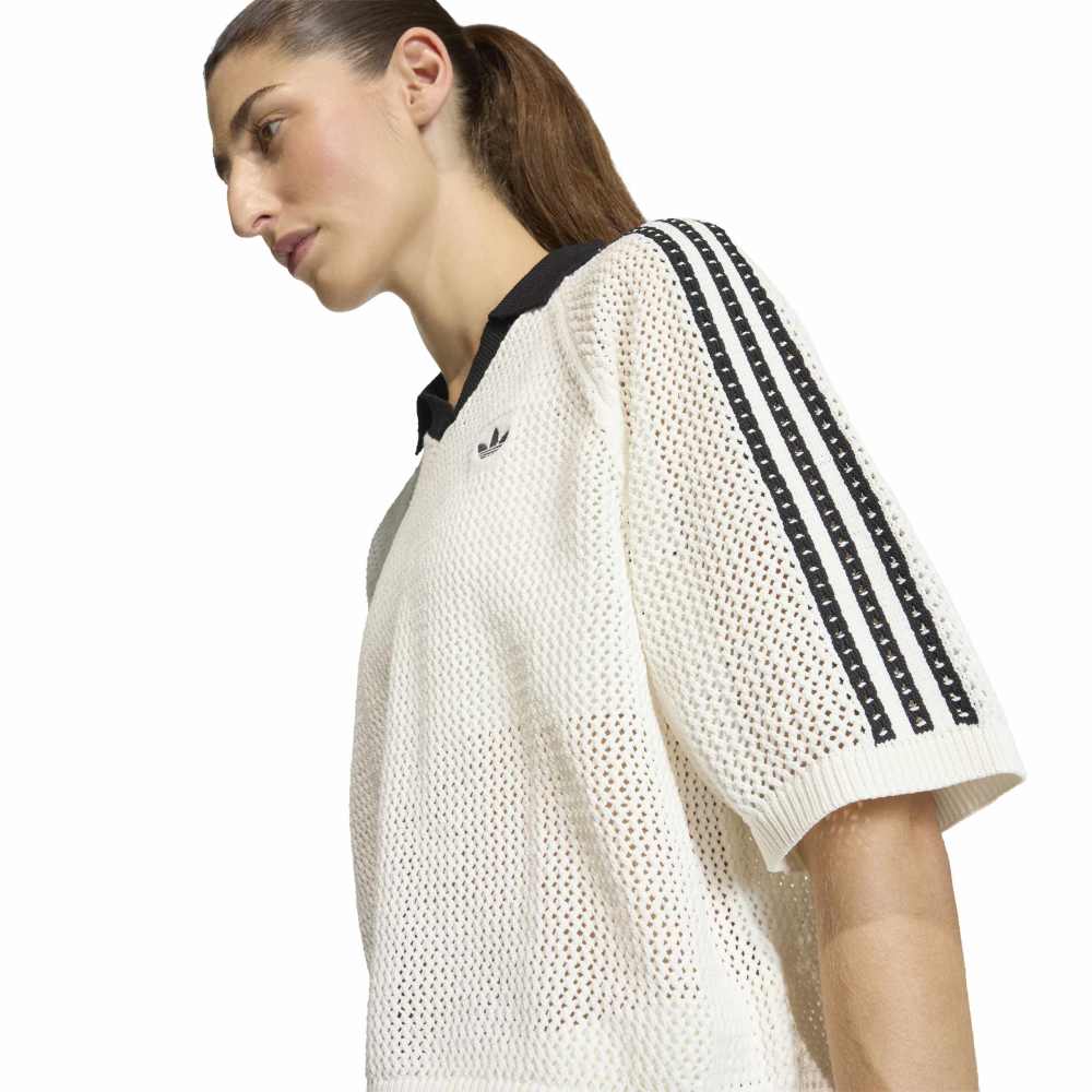 adidas Womens Knitted Crochet Polo - Off White