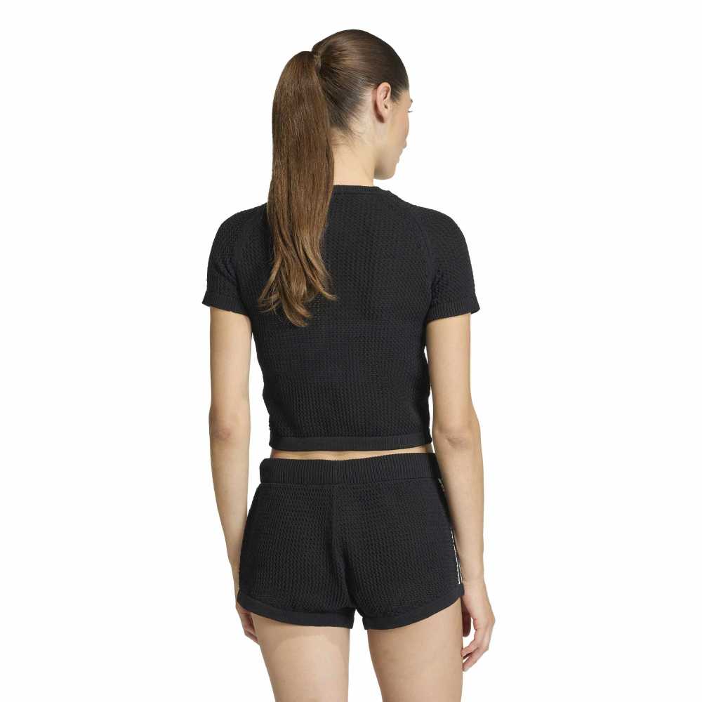 adidas Womens Knitted Crochet Tee - Black