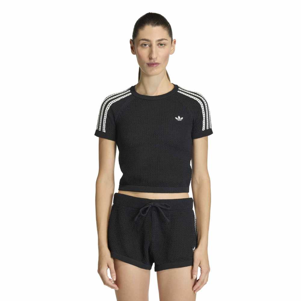 adidas Womens Knitted Crochet Tee - Black