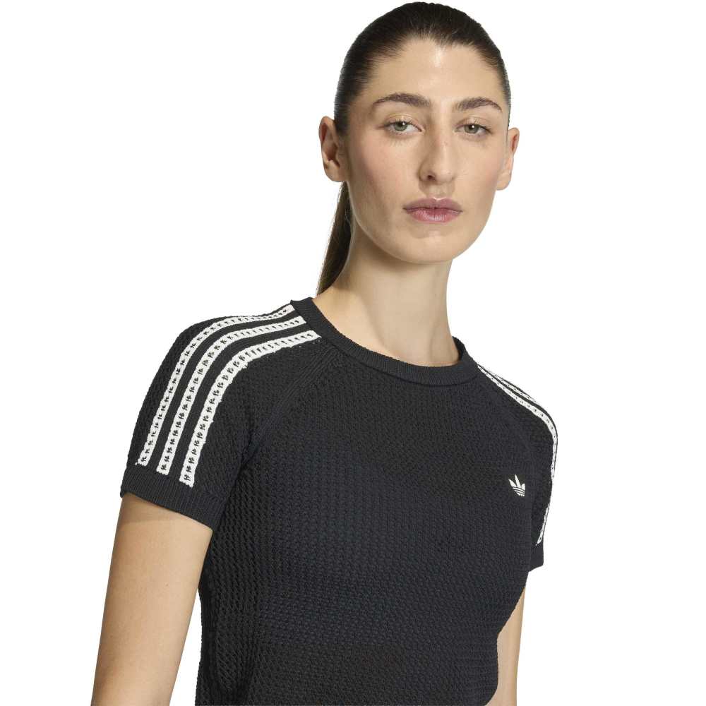 adidas Womens Knitted Crochet Tee - Black