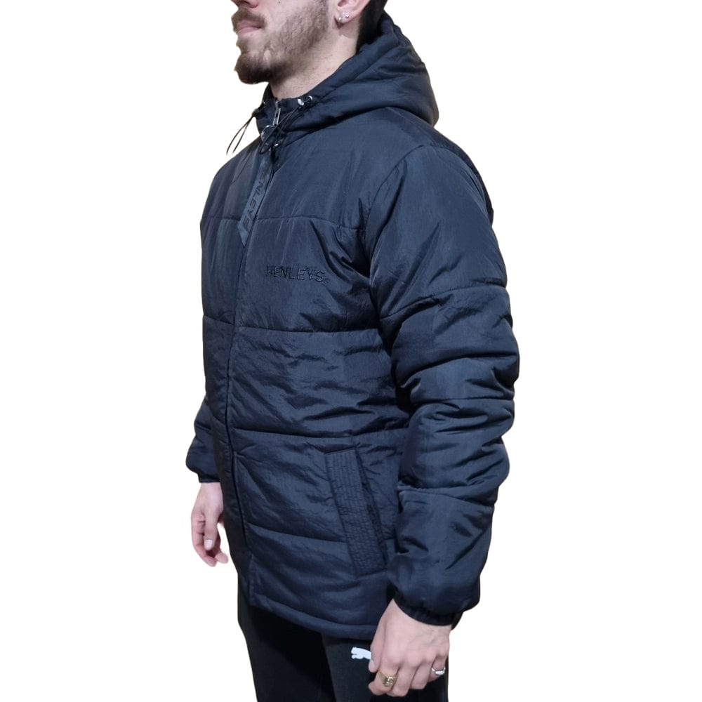 Henleys Classic Logo Hooded Puffer Jacket - Black