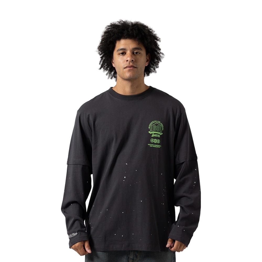 Mitchell & Ness Vintage 48 Mock Layer Tee Los Angeles Lakers - Washed Black