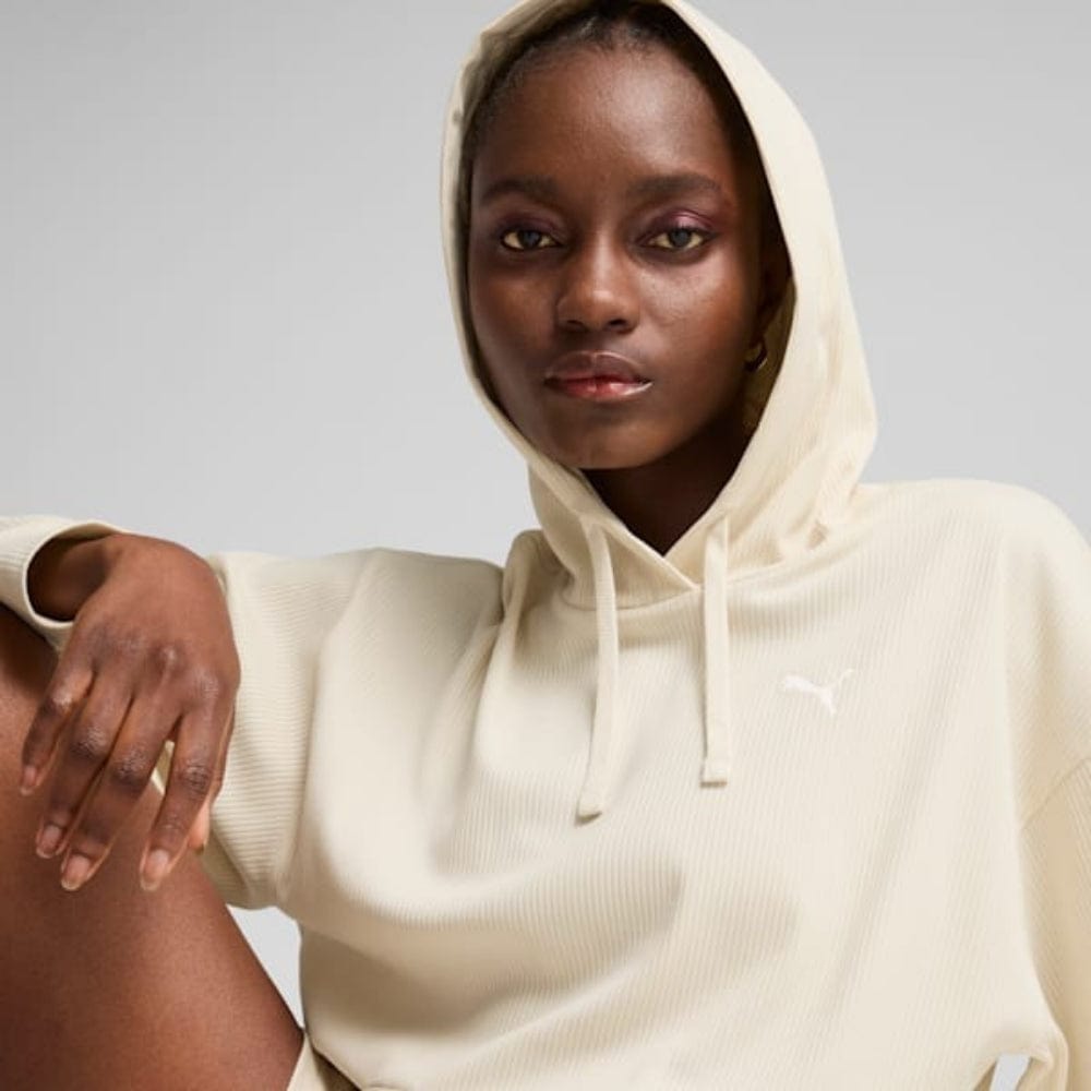 PUMA Womens ESS ELEVATED Comfort Rib Hoodie - Alpine Snow