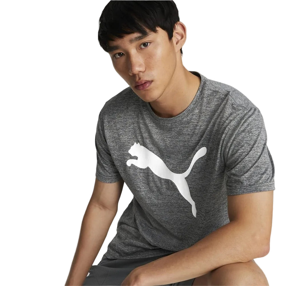 PUMA Train Fav Heather Cat Tee - Black Heather / Lime