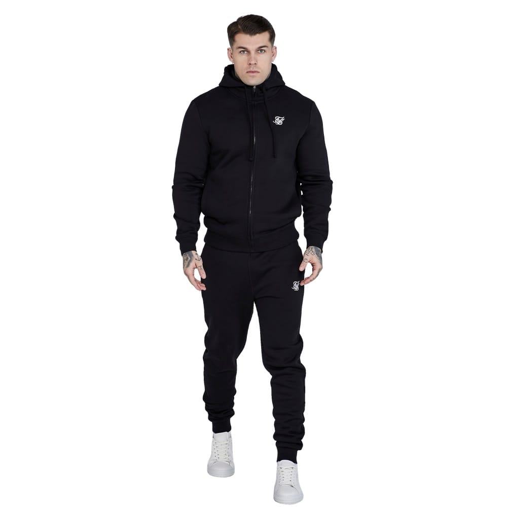 SikSilk Essential Zip Through Funnel Hoodie - Black