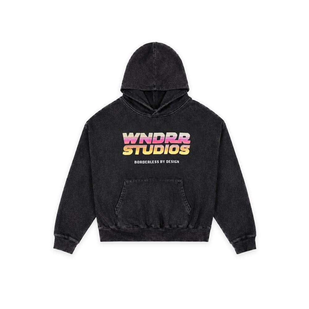 WNDRR Arcade Box Fit Hood Sweat - Washed Black