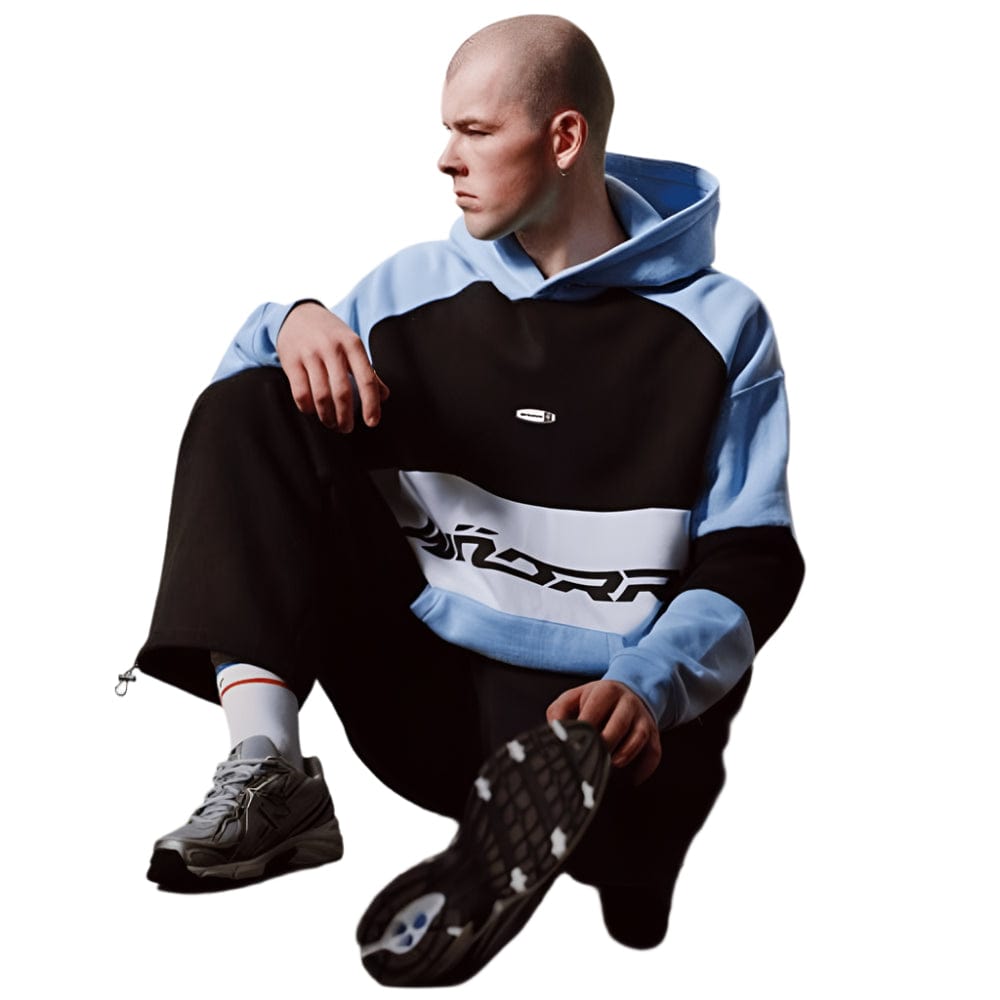 WNDRR Combine Panel Hood Sweat - Black / Air Blue