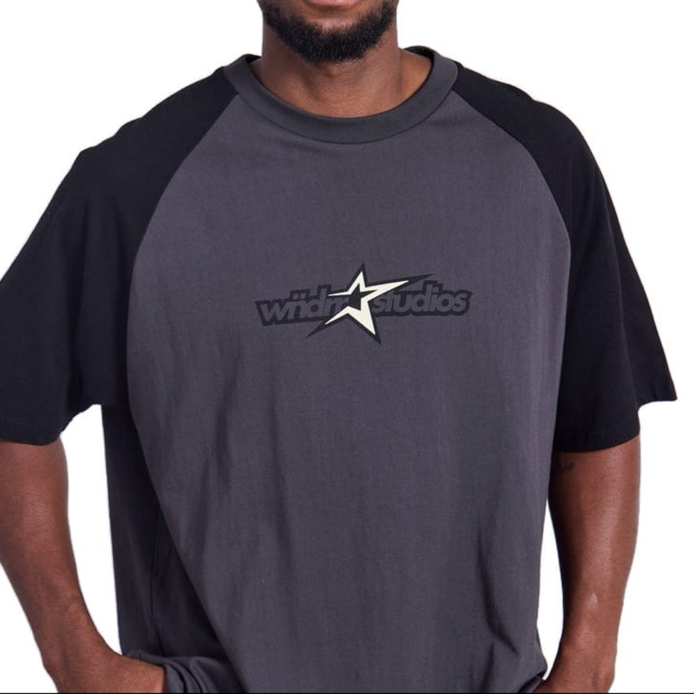 WNDRR Stxr Raglan Box Fit Tee - Grey / Black