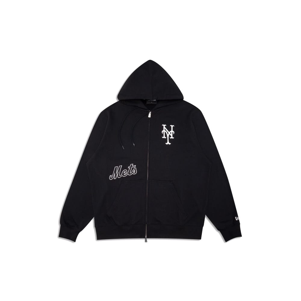 New Era Comfort 2 Way Full Zip Hoodie New York Mets  - Black