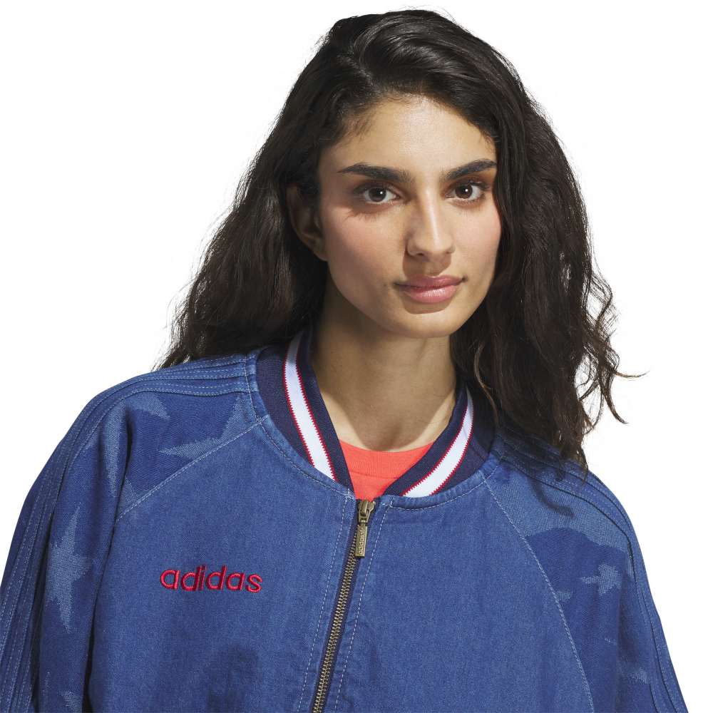 adidas Womens Denim Varsity Bomber Jacket - Medium Blue