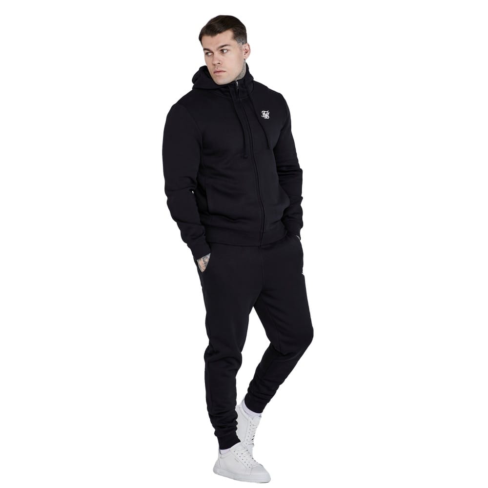 SikSilk Essential Zip Through Funnel Hoodie - Black