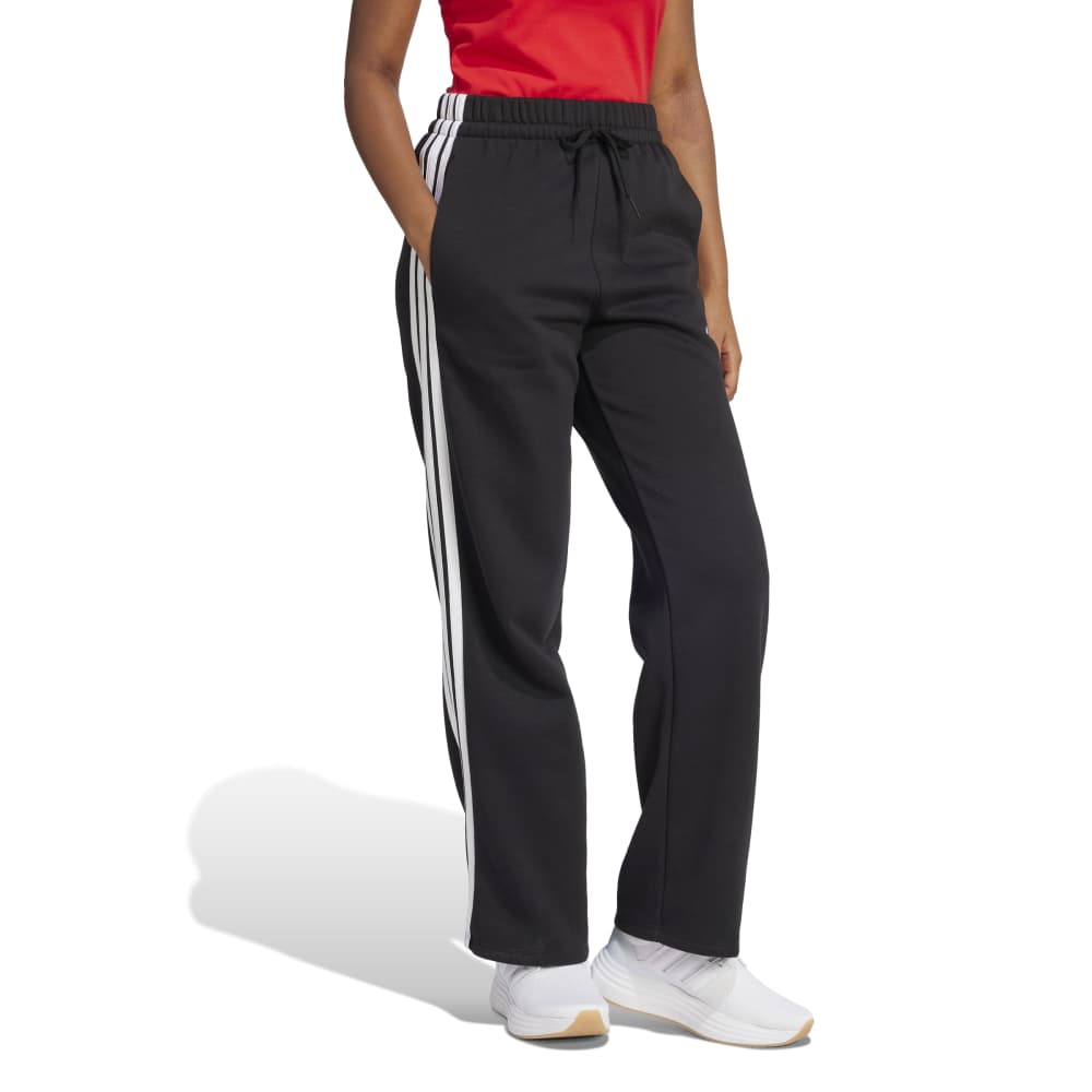 adidas Womens Essentials 3-Stripes Open Hem Fleece Pants - Black