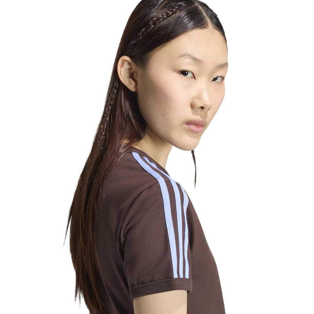 Adidas Womens 3-Stripes Slim Tee - Aurora Coffee / Blue Fusion