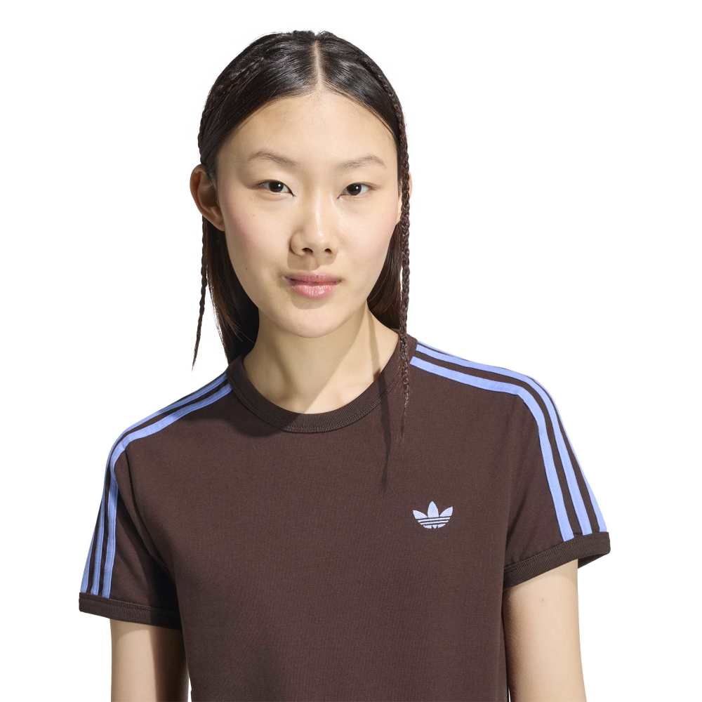 Adidas Womens 3-Stripes Slim Tee - Aurora Coffee / Blue Fusion