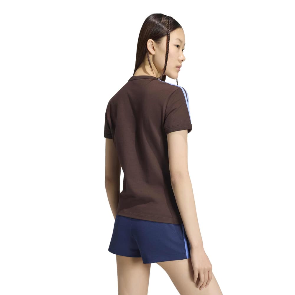 Adidas Womens 3-Stripes Slim Tee - Aurora Coffee / Blue Fusion