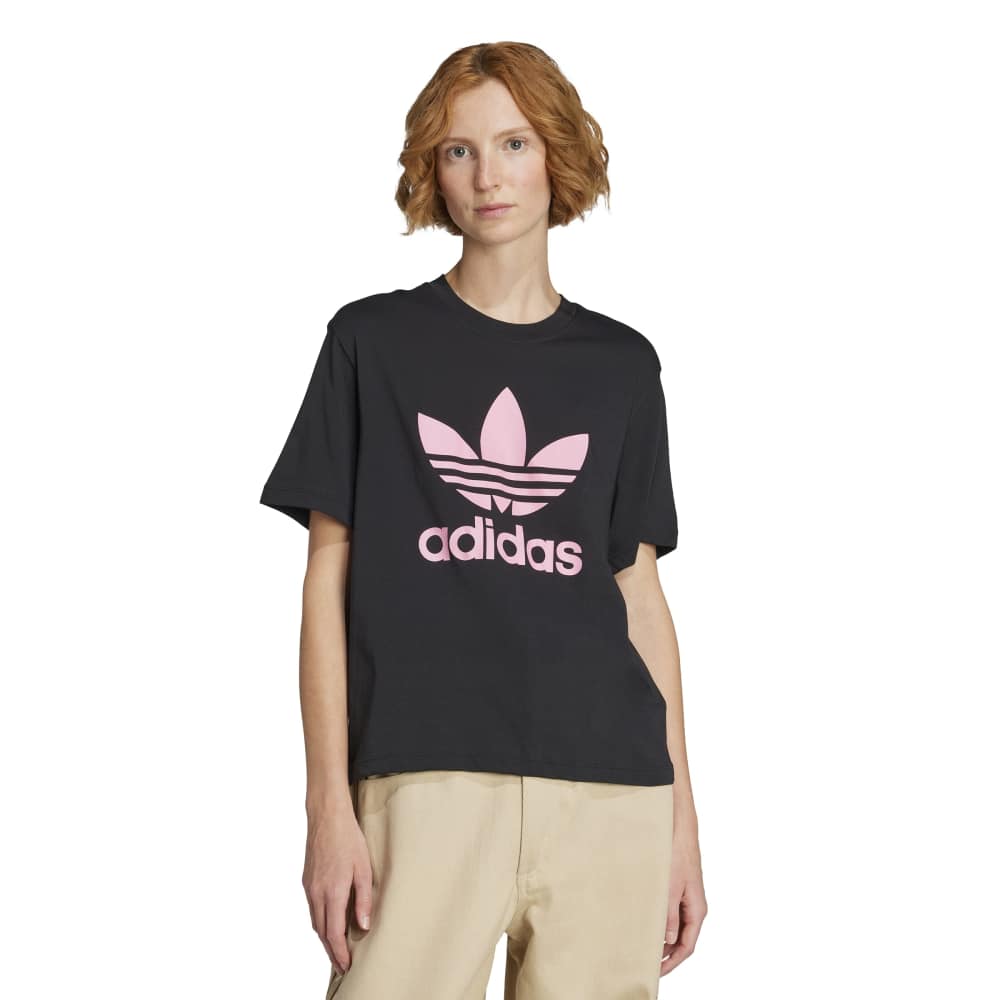 adidas Womens Adicolor Trefoil Boxy Tee - Black / Pink
