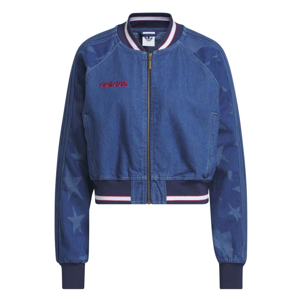 adidas Womens Denim Varsity Bomber Jacket - Medium Blue