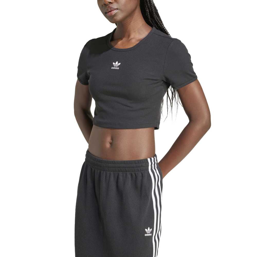 adidas Womens Essentials Ribbed Tee - Black