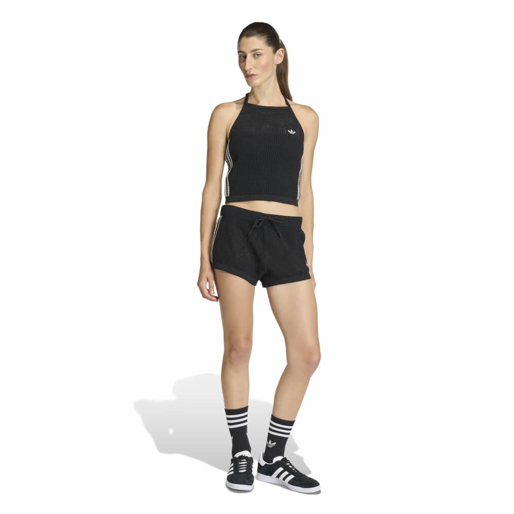 adidas Womens Knitted Crochet Halter Tee - Black
