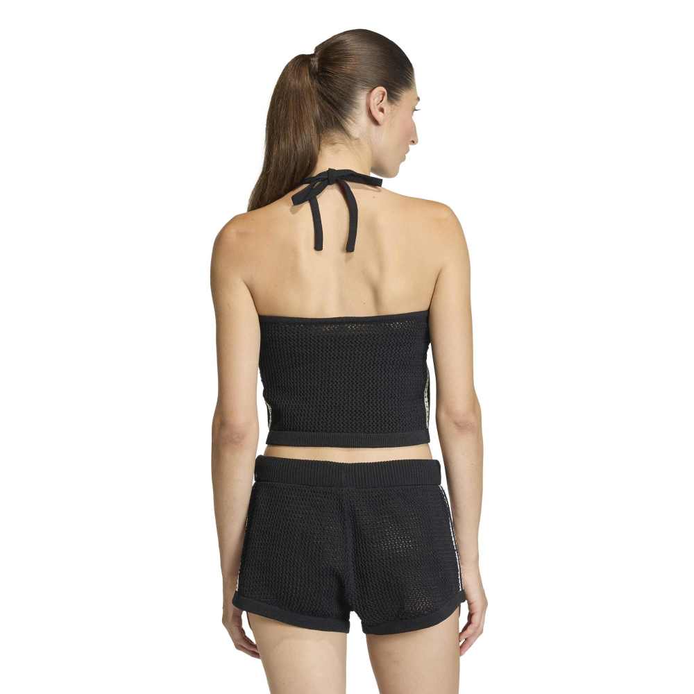 adidas Womens Knitted Crochet Halter Tee - Black