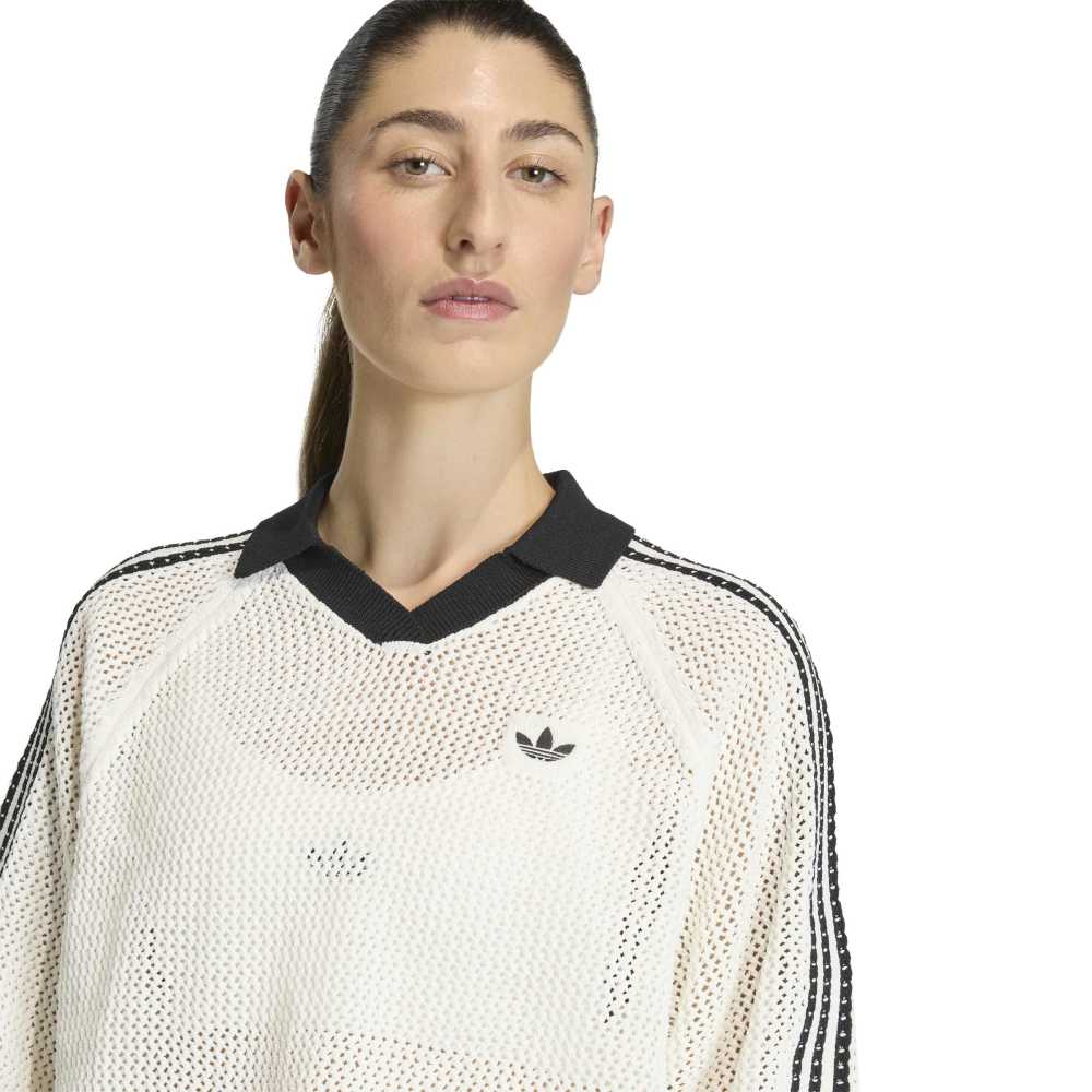 adidas Womens Knitted Crochet Polo - Off White