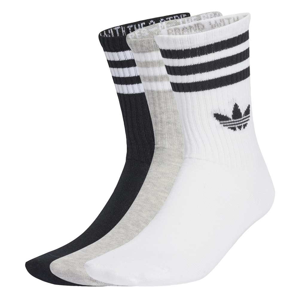 Adidas 3-Stripes Crew Socks 3 Pairs - White / Medium Grey Heather / Black