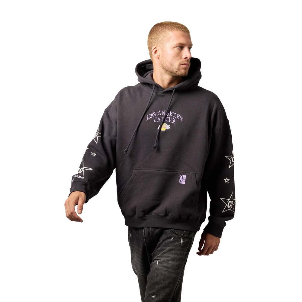 Mitchell & Ness Blackletter Champions BoxFit Hoodie Los Angeles Lakers - Washed Black