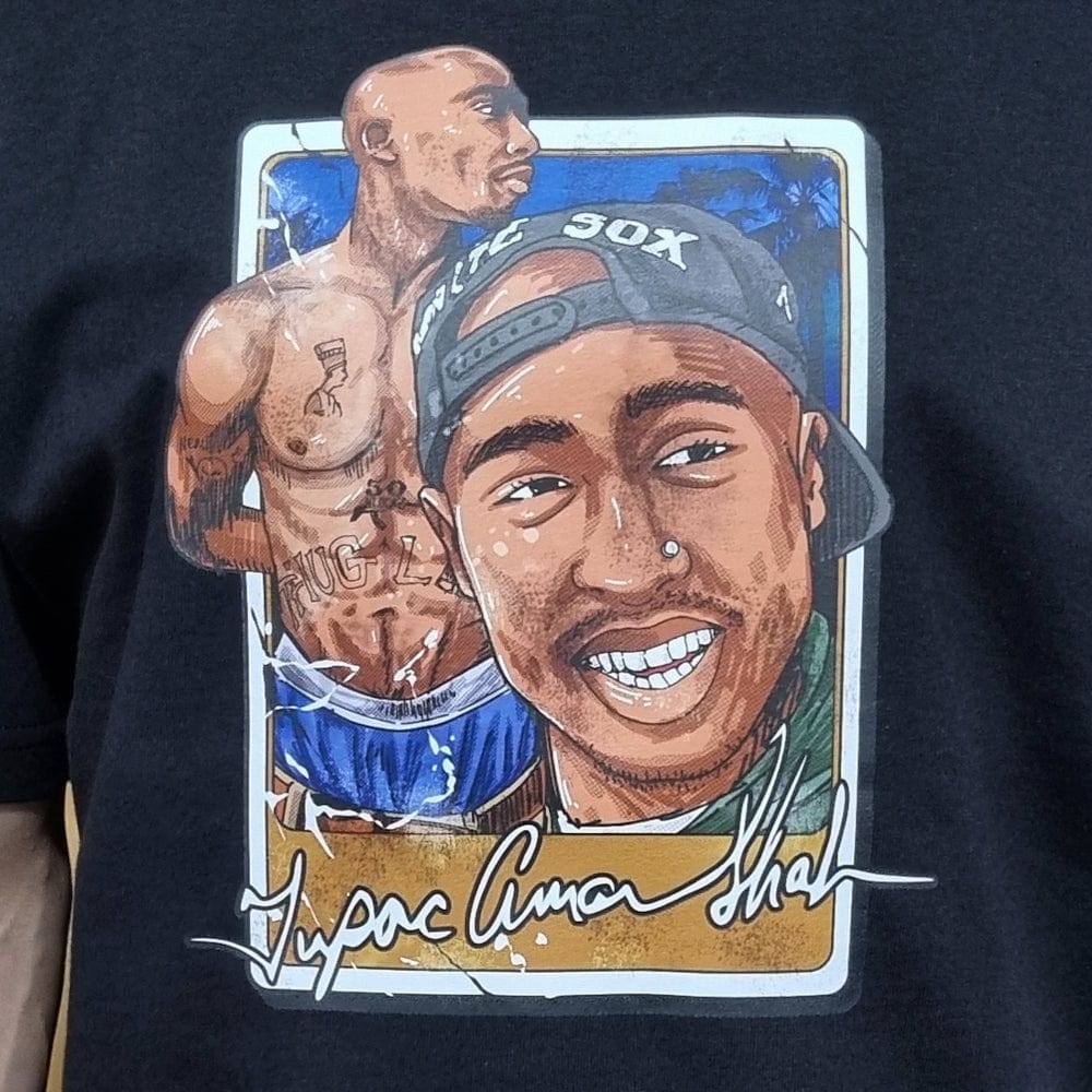 Retro Kings Tupac Watercolour Stacked Tee - Black