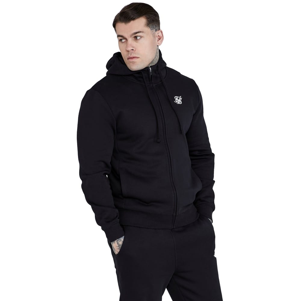 SikSilk Essential Zip Through Funnel Hoodie - Black