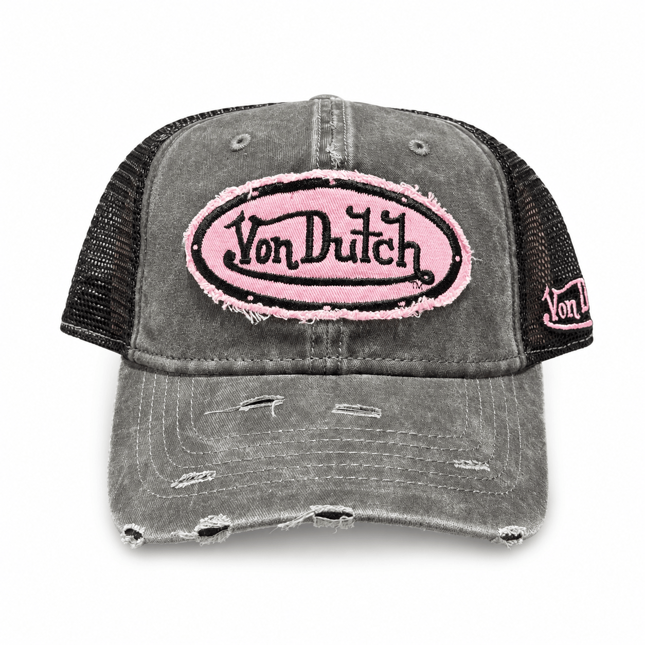 Von Dutch Distressed Trucker Cap - Black / Pink