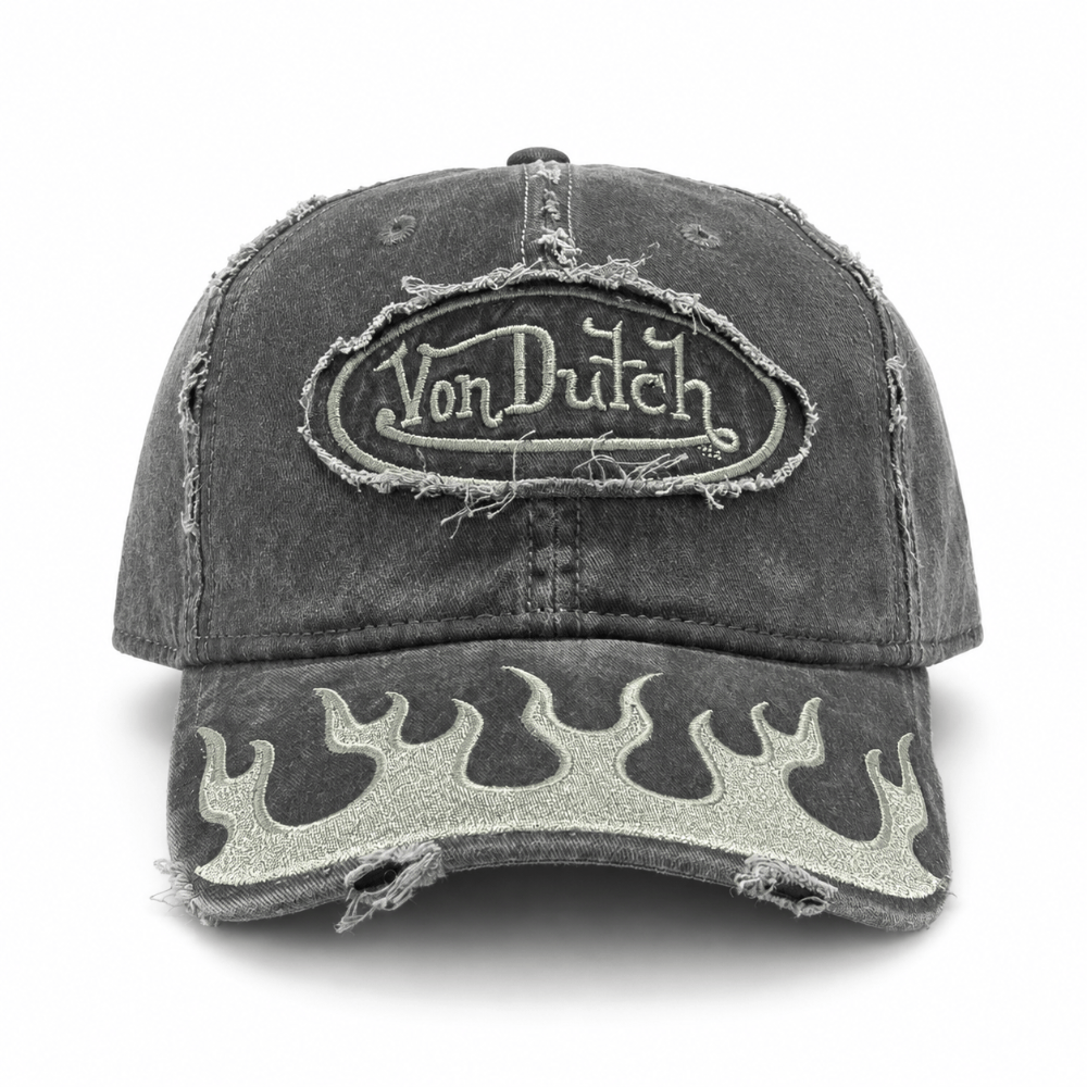 Von Dutch Flames Dad Cap - Washed Black